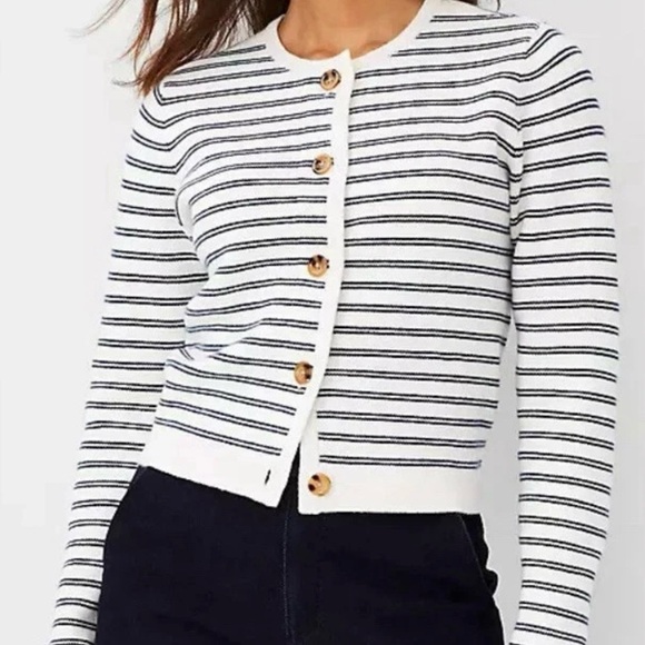 Ann Taylor Sweaters - Ann Taylor Black and White Striped Cardigan Sweater